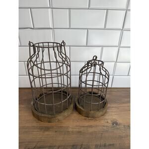 Stonebriar Large Wood and Metal Decorative Set of 2 Wire Metal Farm House Decor